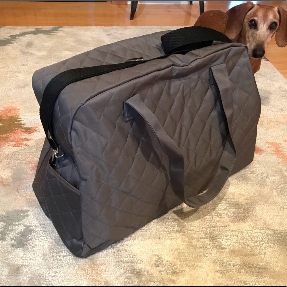 Grey quilted weekender bag